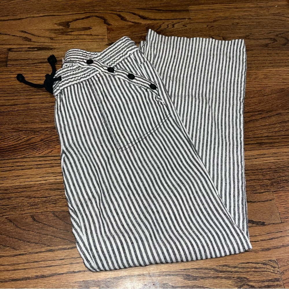 Rewind Pants Striped Linen Blend Wide Leg Drawstring Slash Pocket Size 11